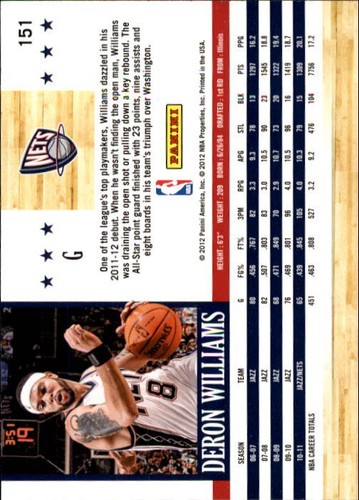 2011-12 Hoops New Jersey Nets Basketball Card #151 Deron Williams - Picture 2 of 2