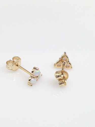 925 Sterling Silver White Opal Three Stone Stud Earrings Dainty Studs 6mm Gold - Picture 7 of 12