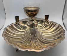 LB Lehman Brothers NY Silver Plated Clamshell Serving Tray w/ Toothpick Holder