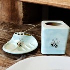 Vtg Bathroom Valet Ceramic Blue Toothbrush Holder Soap Dish Tissue Box Cover