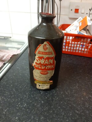 Vintage Swan Red  Ink Glazed Stoneware Bottle