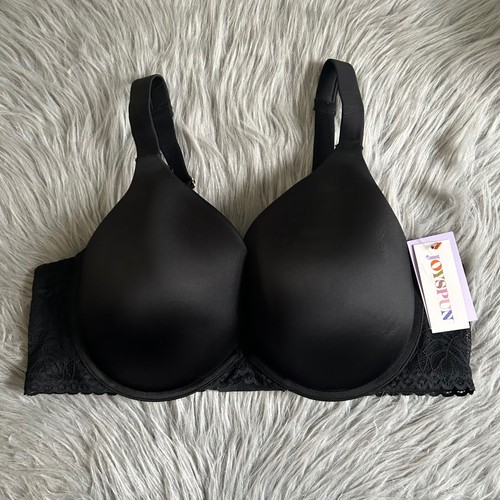Joyspun Plunge Bra Womens Size 42D Black Padded Push Up Underwire Back Closure