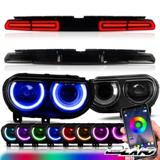VLAND RGB DRL Headlights & Smoked LED Tail Lights For 2008-2014 Dodge Challenger