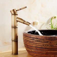 Antique Brass Bamboo Style Single Lever Bathroom Sink Faucet Mixer Tap Fnf017