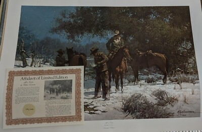 Robert Summers Cowboy All Is Calm 31x21 Signed Ltd Ed COA Western Horses Print