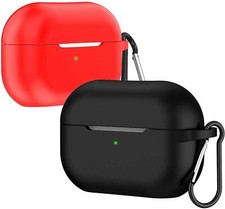 2 Pack AirPods Pro Case with Keychain, Front LED Visible Wireless Red And Black