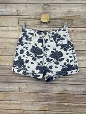 Z Cavaricci Bintage Size 26 Floral High Waisted Denim Shorts Blue Roses Boho