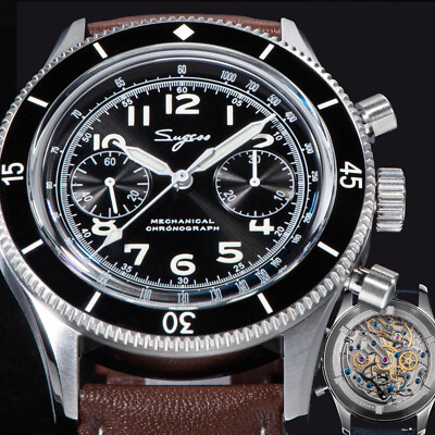 1PC Sugess Chrono Heritage SWAN NECK Chrono Aviator Watch SEAGULL 1963 S423.02.B