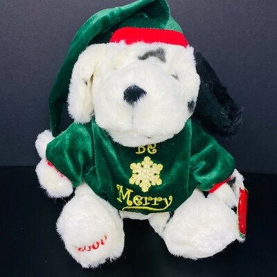 Dan Dee Snowflake Friends Dog Plush 2000 Stuffed Animal Green Be Merry Sweater 