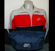 80s Nike windbreaker jacket medium block color gray red blue pullover fanny pack