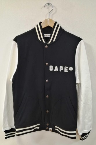 Bape OG Embroidered Ape Head Varsity Jacket VTG Black Size M Nigo Era - Picture 2 of 17
