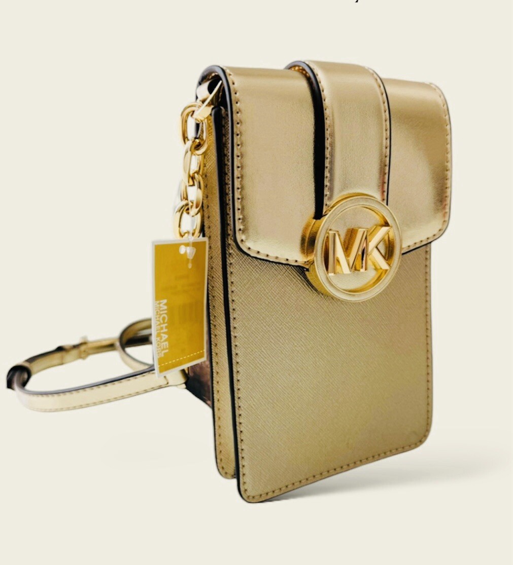 【MUCENT】 MAIN SYMBOL L LOGO 3WAY CHAIN MINI CROSS BAG Michael Kors Carmen Logo Smartphone Crossbody Bag Pale Gold