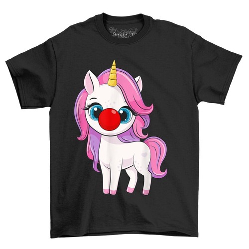 Cute Unicorn Face Red Nose Novelty Funny T-Shirt Adults & Kids Comedy Tee Shirt - Picture 2 of 15
