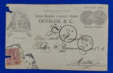 1905 Bergamo Italy to Malta Post Card +PHS#1 +Tax + Circular Postage Due 3d +CDS