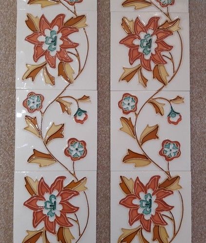 Art Nouveau Tube Lined Fireplace/Kitchen Range/Porch Tiles Made in England x 10 - Picture 3 of 4