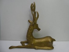 VINTAGE MID CENTURY CAST BRASS METAL REINDEER DEER ELK STAG STATUE FIGURINE