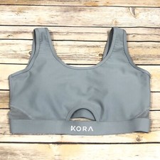 Kora Padded Sports Bra M Light Gray Mesh Contrast Cut Out Gym Running Yoga