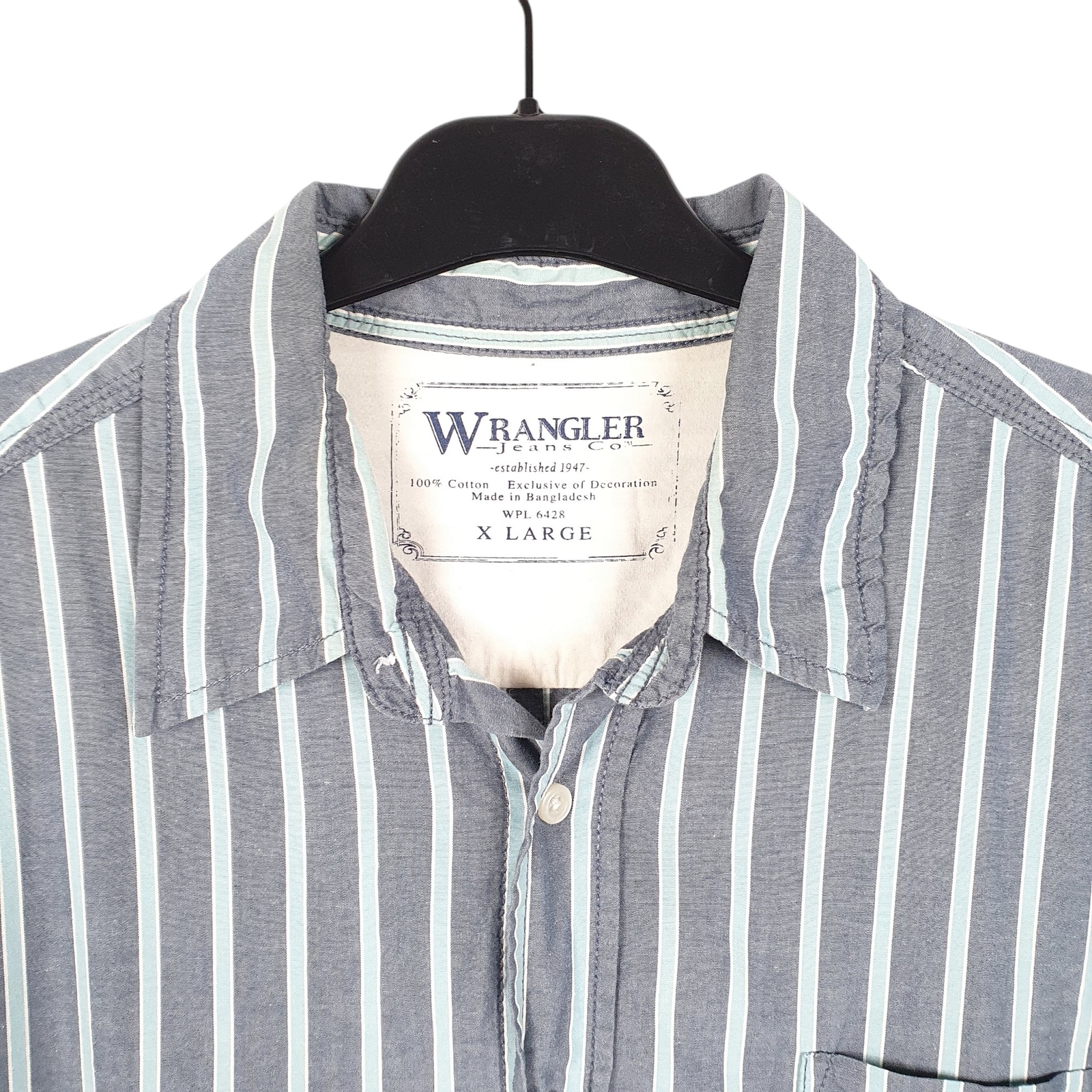 WRANGLER Blue Striped Shirt Long Sleeve Casual Cotton Mens XL image 2