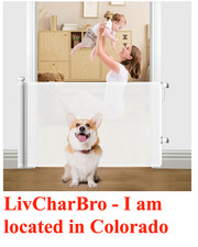WHITE Retractable Baby  Dog Gate 33" Tall 55" Wide Mesh Safety Gate