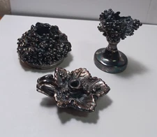 Lot 3 Weighted Tek Form Sterling Grape and leaf Motif Small Candle Holders JB4D