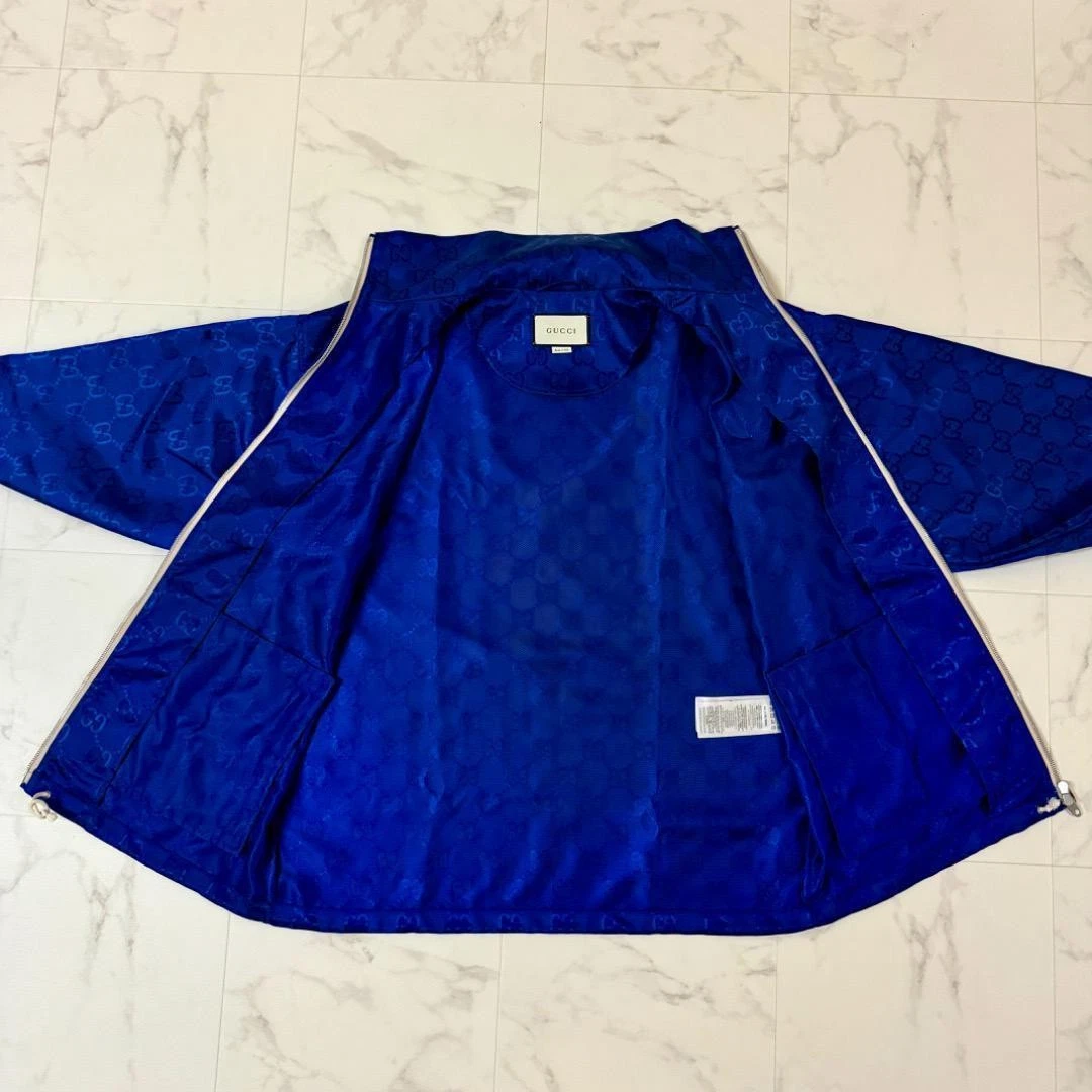 Giacca Gucci Off The Grid Track blu grande usata 2022 23 logo GG pelle 75 5 cm
