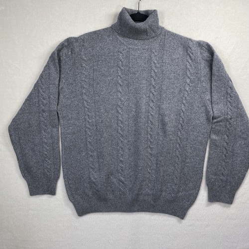 NWT Mark Shale 100% Cashmere Men's Turtleneck Sweater XL Heather Gray Cables
