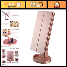 Tri-Fold Lighted Vanity Mirror with 21 LED Lights, Touch Screen, 3X/2X/1X Magnif