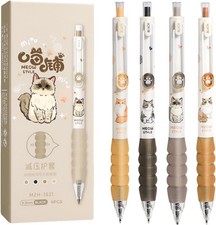 4 Pcs Cute Retractable Pens Cat Gel Pens Cartoon Pens 0.5Mm Black Ink Writing Pe
