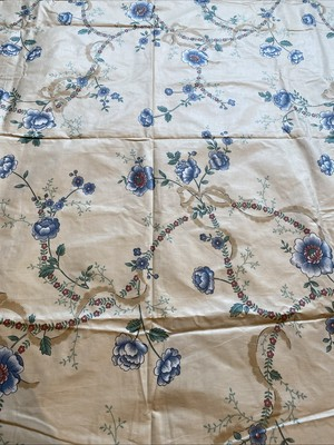 #ad Old Stone Mill Fabric “ribbon Floral” Design 332 89 Beige With Blue 2.4 Yards $26.17