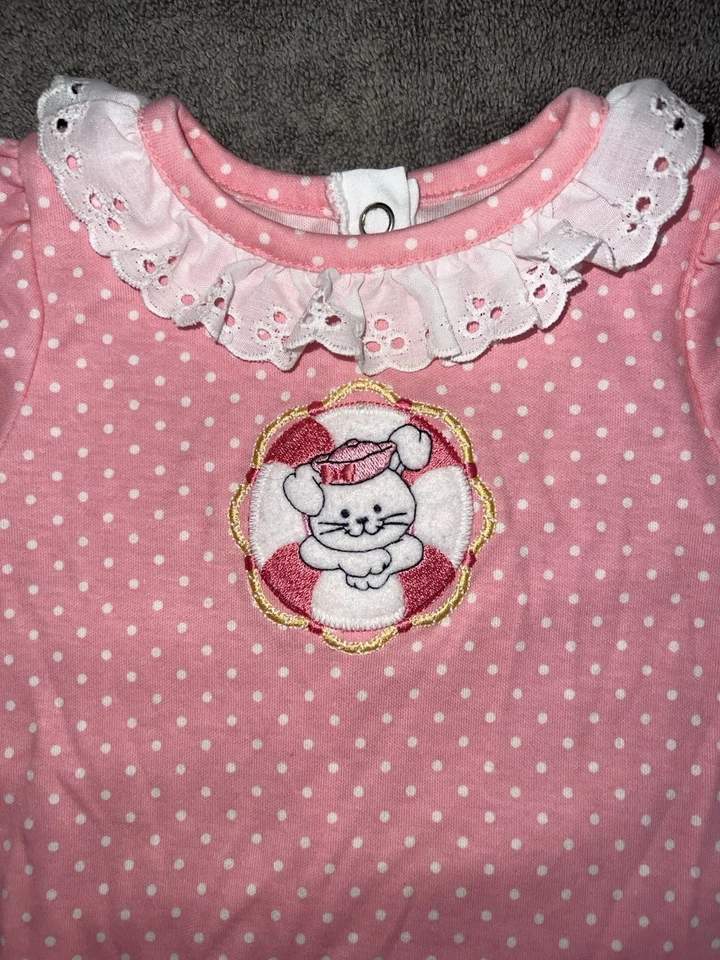 Vintage Healthtex Pink Polka Dot Bunny One Piece Romper Baby Girl 6-9 Months USA - Image 2 of 4