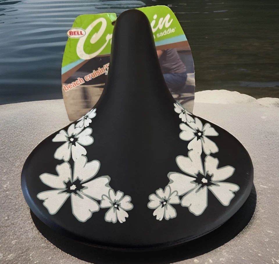 Asiento de sillín deportivo Bell vintage negro blanco flores asiento cómodo de gran tamaño Foto 4 de 4