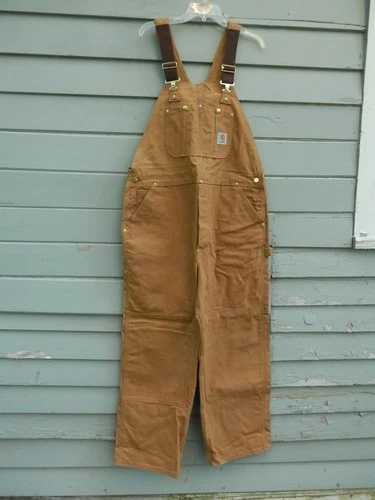 Carhartt R01 BRN Brown Duck Bib Overalls Double Knee Unlined Men's 42x30