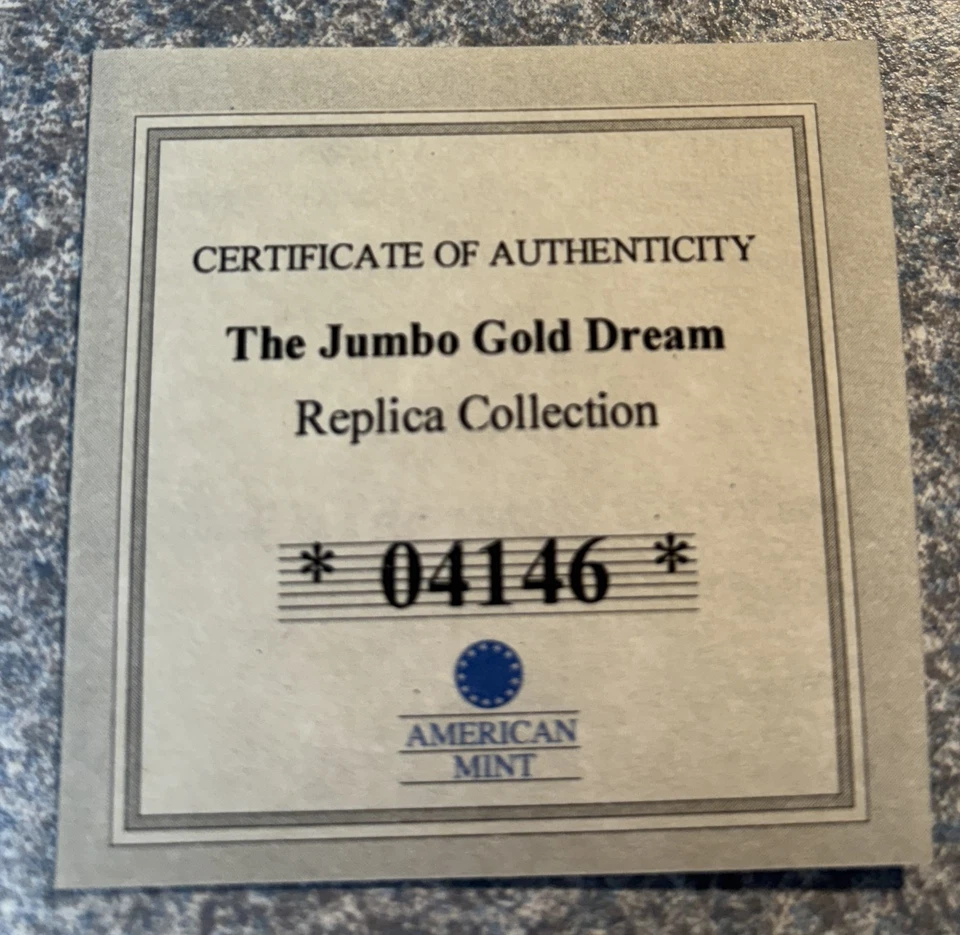 2014 Jumbo Dream GOLD DOUBLE EAGLE 1933 3.9" 24k-layered Commemorative Coin COA - Image 3 of 4