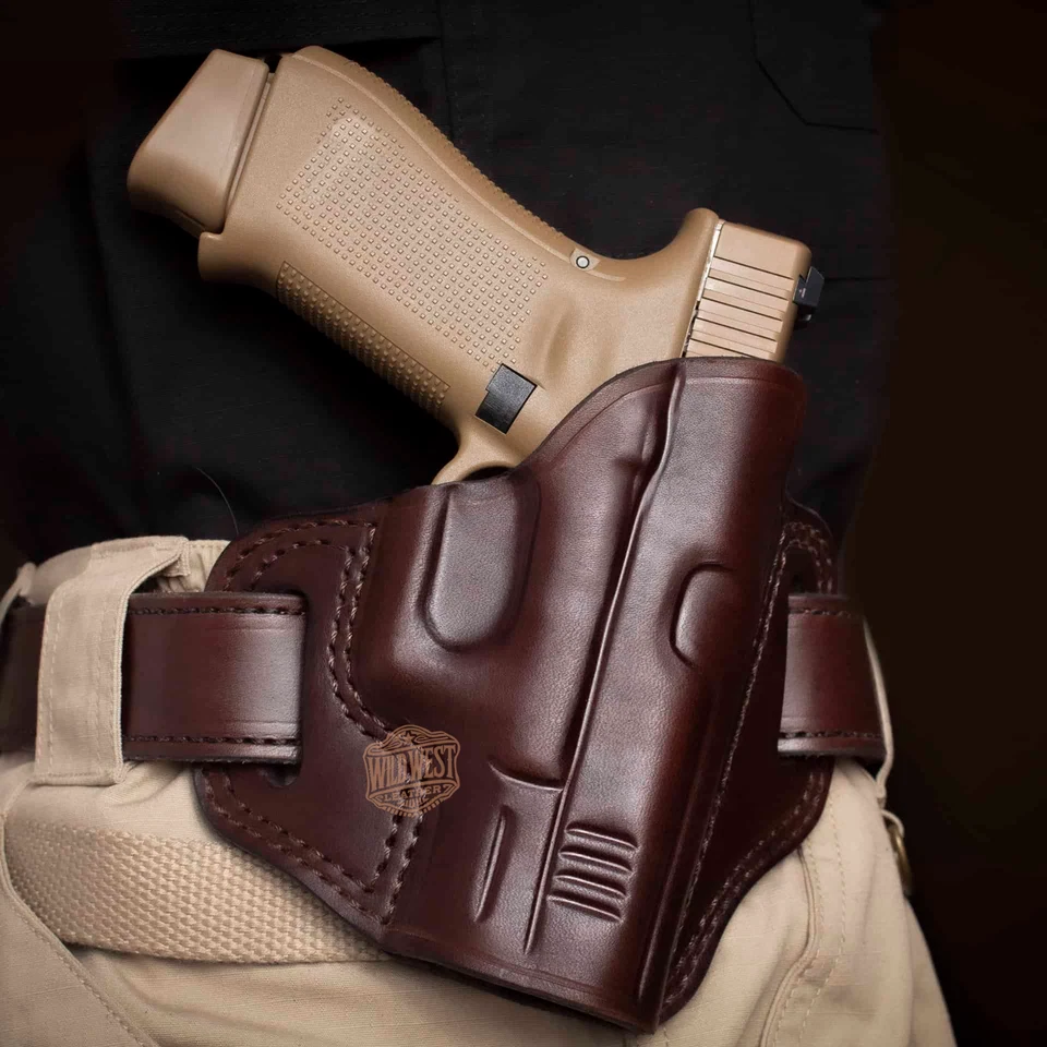 Leather OWB 2 Slot Pancake Belt Holster CCW - Open Top Gun Holster Choose Model - Image 4 of 4