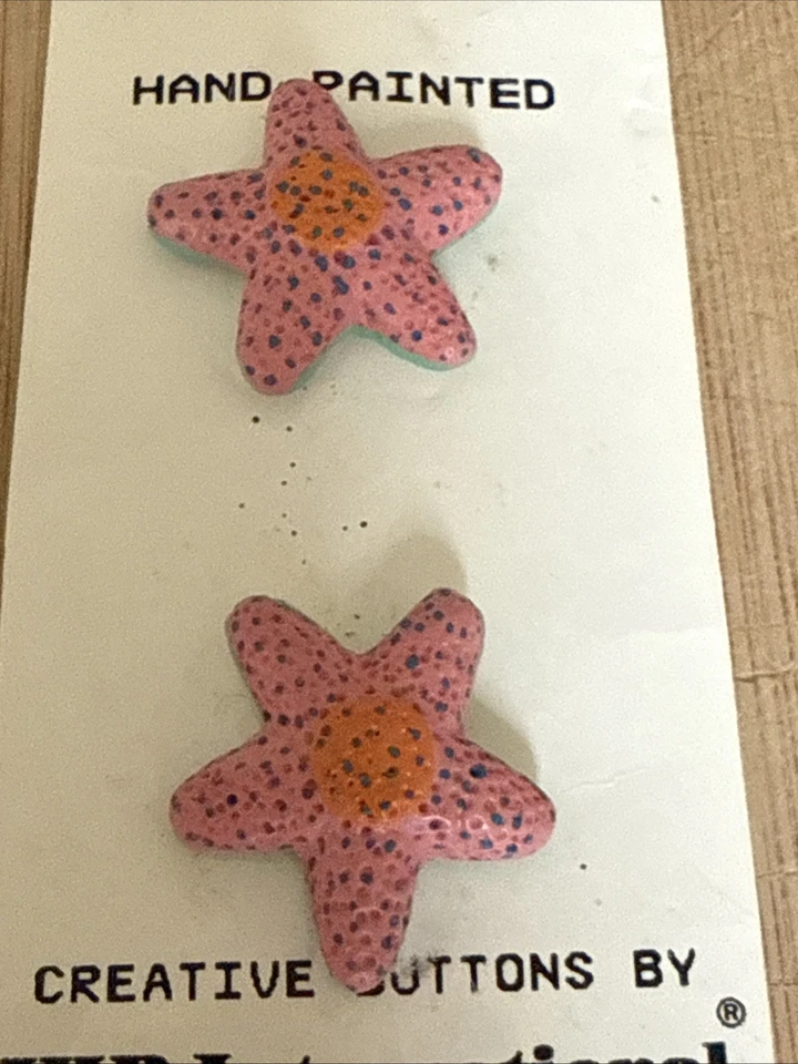 Vintage JHB International Hand-Painted Starfish Buttons Pink Orange 7/8” - Image 2 of 4