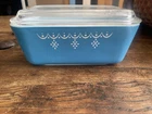 Vintage Pyrex Snowflake Garland Blue 502 Refrigerator Dish W/lid 1.5 Pt
