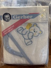 New Vintage Gerber Baby Hooded Bath Towel  Washcloth Set BOY-BLUE NICE 