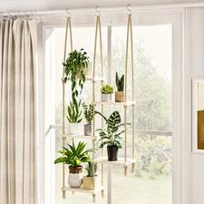 Bamworld Hanging Shelves Plant Hanger Window Plant Shelves Wood Plant Wall Shelf
