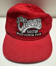 Vintage 90s Cheers Boston Pub Corduroy Hat Adjustable Strap Back Red Cap Adult