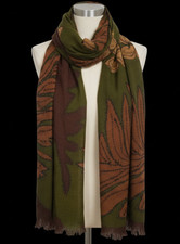 NWT CAMERUCCI ITALIA Brown w Woven Pink Floral Wool Scarf 82"x40"