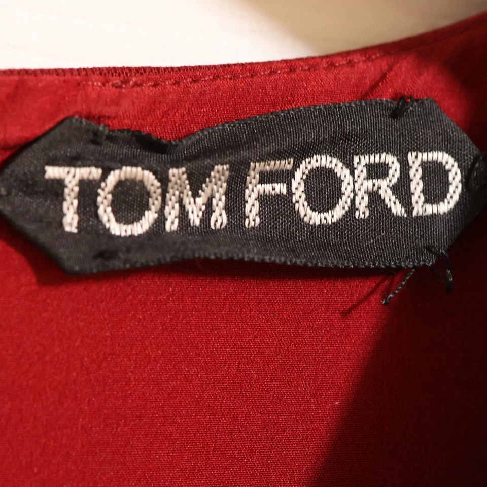 Tom Ford Vestido Borgoña Rojo Midi Cuello en V Viscosa Seda EE. UU. 6/M Foto 3 de 4