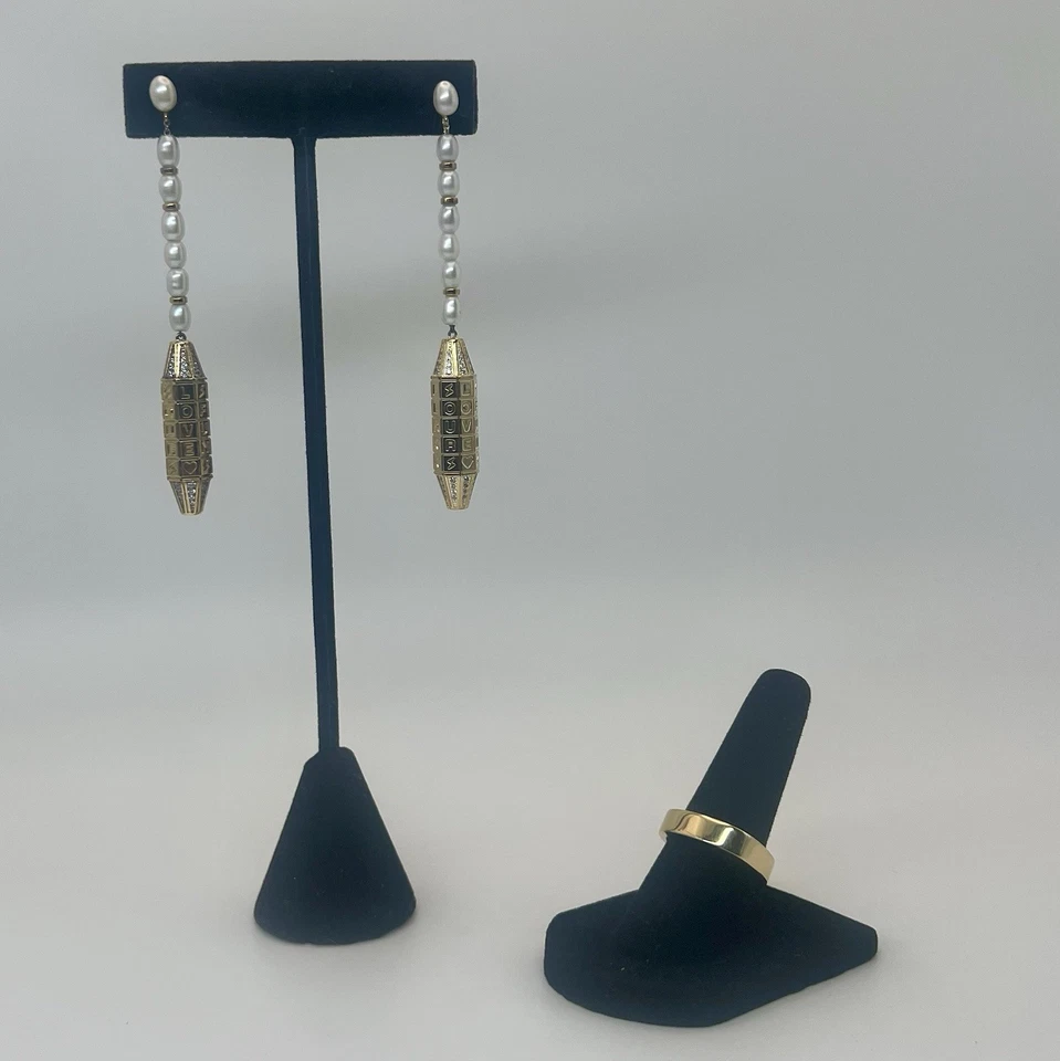 APM Monaco Gold Plated Drop Earrings With Freshwater Pearl Beads And Size 6 Ring - Image 3 of 4