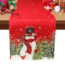 Christmas Table Runner, Xmas Table Runners for Table, Snowman Trees Snowflake...