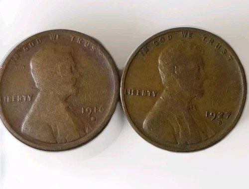 1916 S & 1927 S Lincoln Wheat Cents Pennies VG/Fine-Glossy Brown Free Post