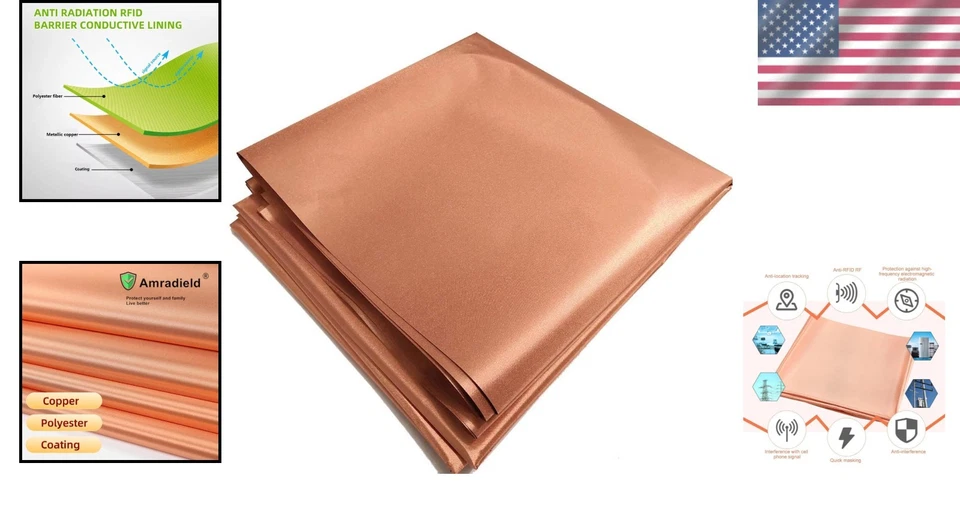 Golden Copper EMF/EMI Shielding Fabric - 197"x43" for Effective Signal Blocking - Image 2 of 4