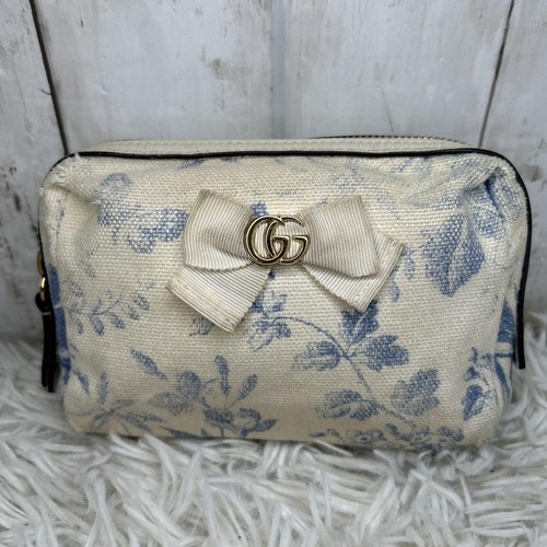 Gucci Marmont Floral Denim Pouch White Interlocking Logo Used