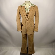 Vtg 70s Corduroy 3 Piece Suit Mens 42 Long Jacket 34 32 Pants Vest Leisure Disco