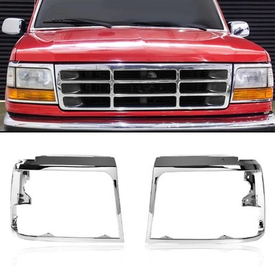 Silver Chrome Headlight Frame Headlight Doors for 1992-1996 Ford F150 F250 New