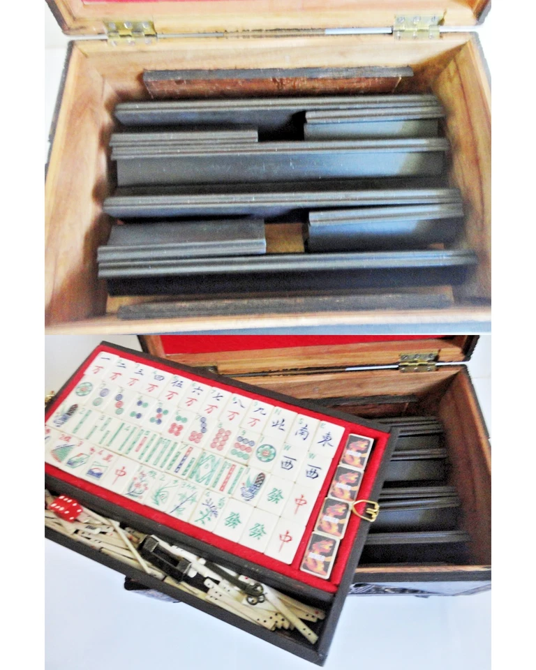 CHINESE CASE WITH FOLDING WOOD RACKS & AN OXEN BONE & BAMBOO MAH JONG SET  1920s - Image 4 of 4