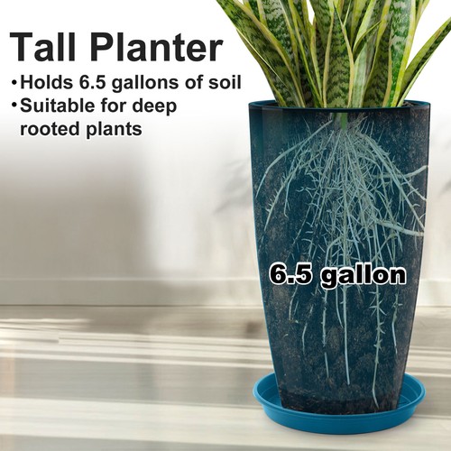 21" Tall Round Planter Indoor Outdoor Plant Pot Flower Pot with Drainage Holes - Picture 4 of 45